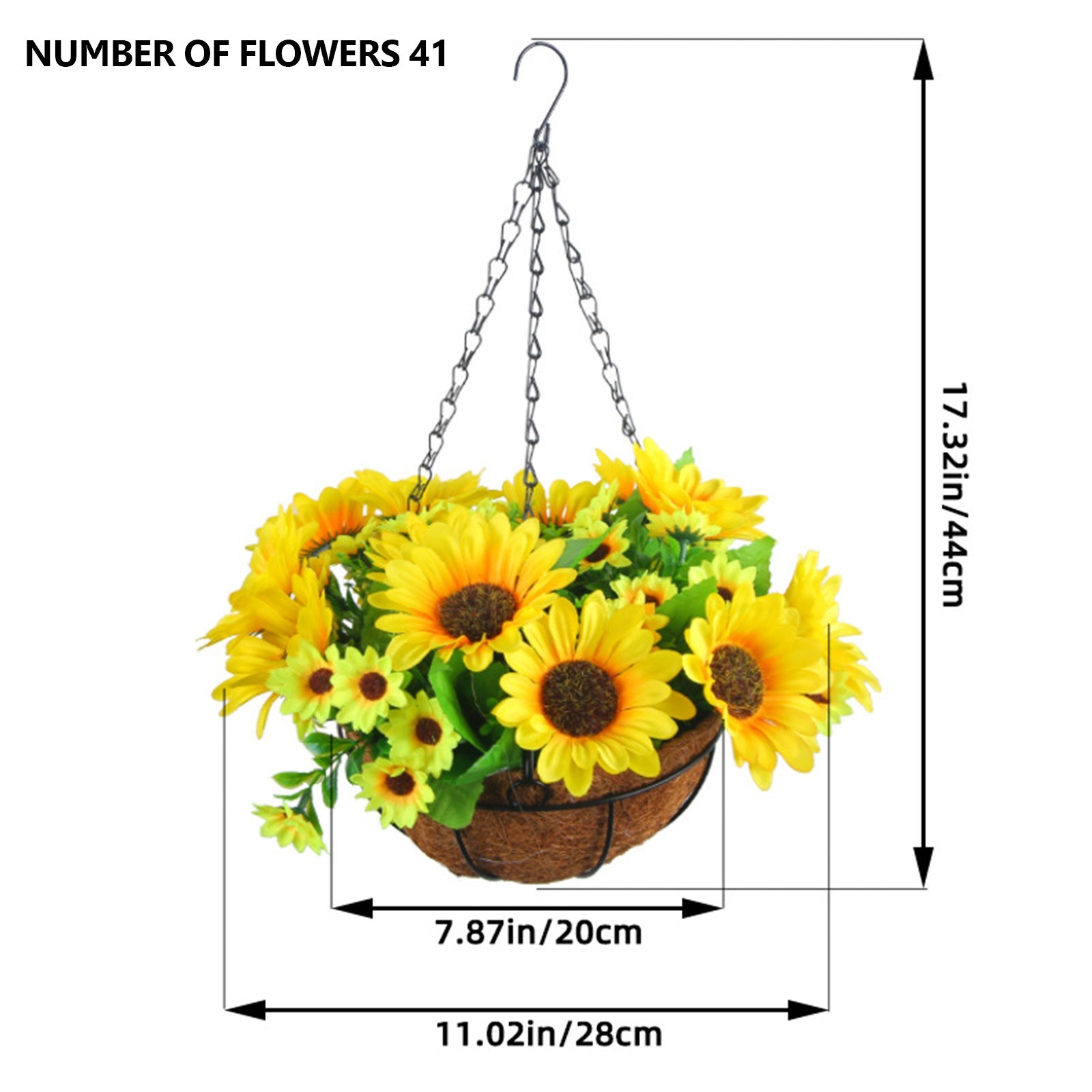 Hanging Flower Basket 2m/6.5ft Cloth Realistic Display Vibrant