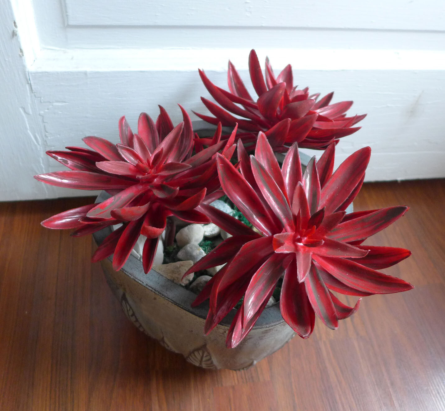 3 Pcs Big Snow Lotus Artificial Grass Succulents Plants (Red)
