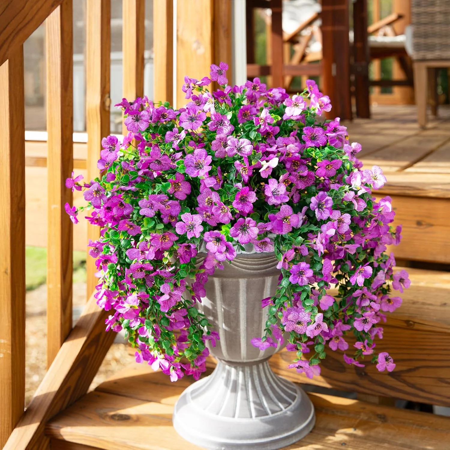 Artificial Faux Hanging Flowers Plants for Outdoor Decor, 2 PCS Outside Fake Sil