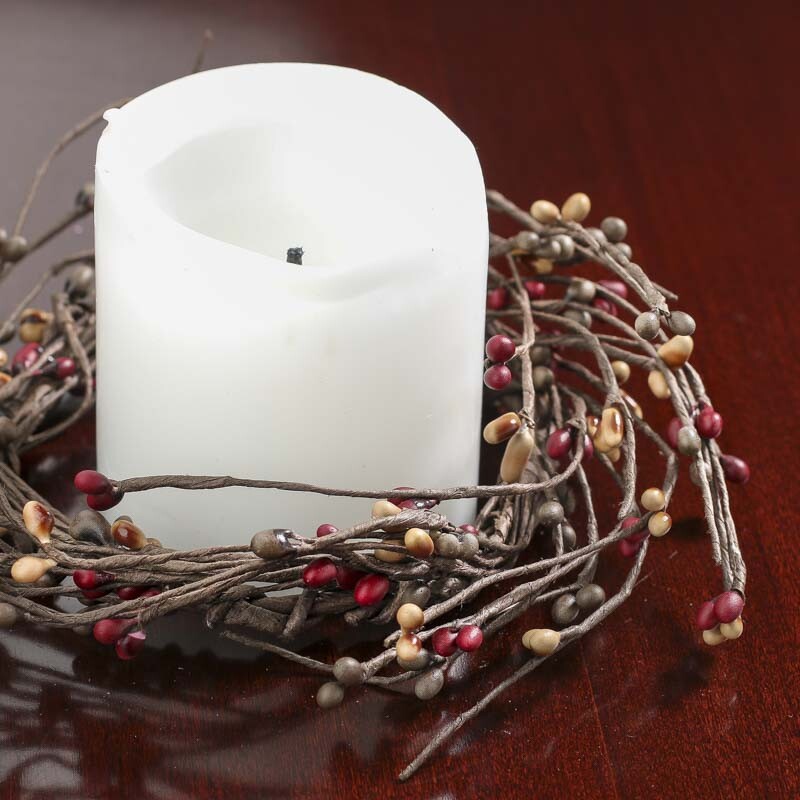 Set of 6 Hand Wrapped Pecan Pie Pip Berries 7″ Candle Rings