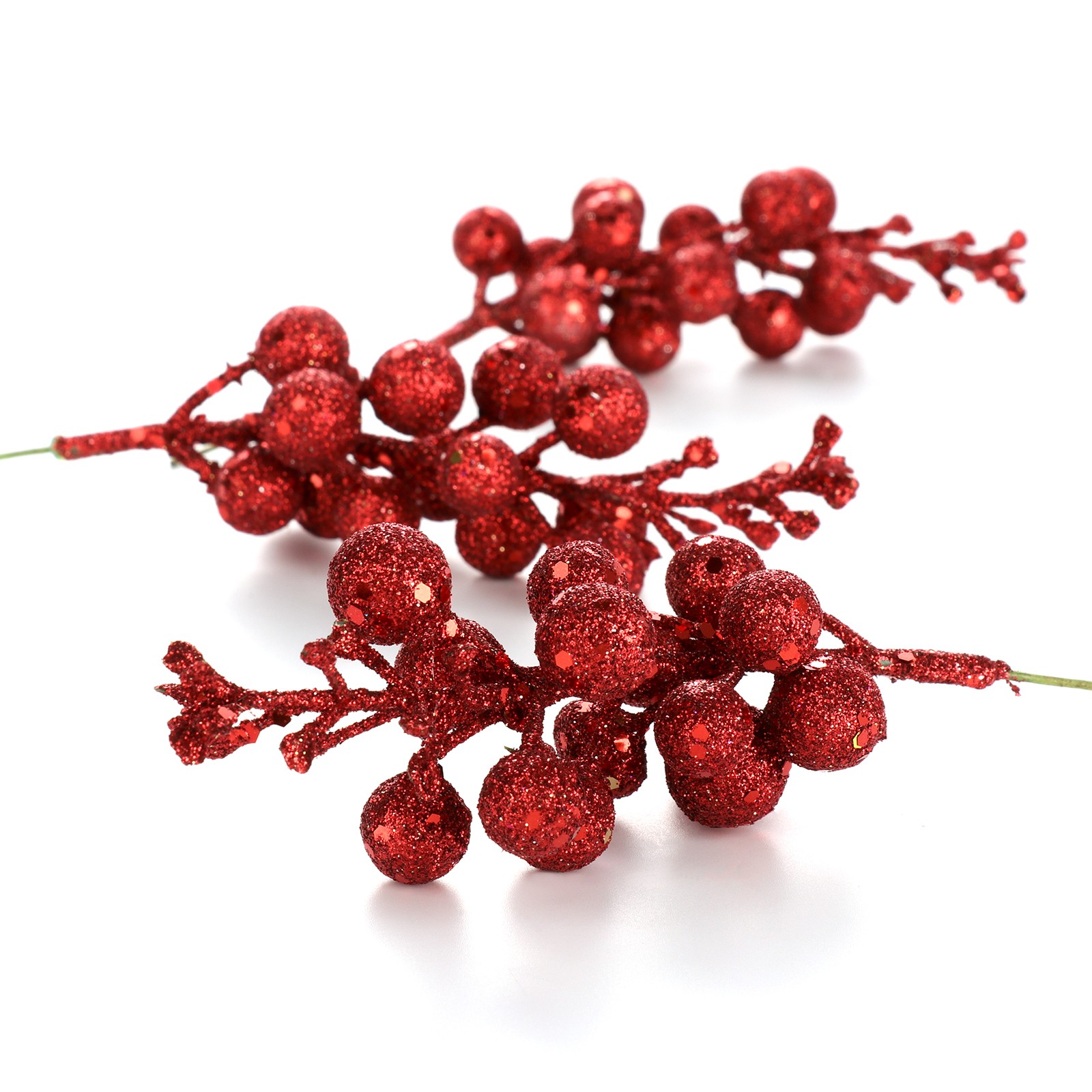 ↑3Pcs Xmas Tree Decoration Berries Shining Sequined Simulated Wreath Rattan