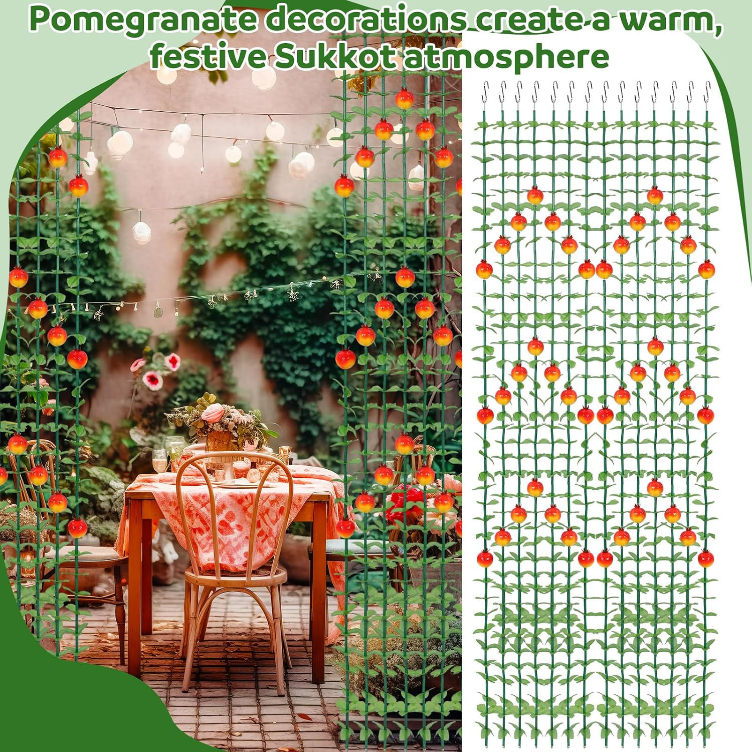 12 Pcs 67 Ft Sukkot Sukkah Hanging Decorations Artificial Pomegranate Garlands w