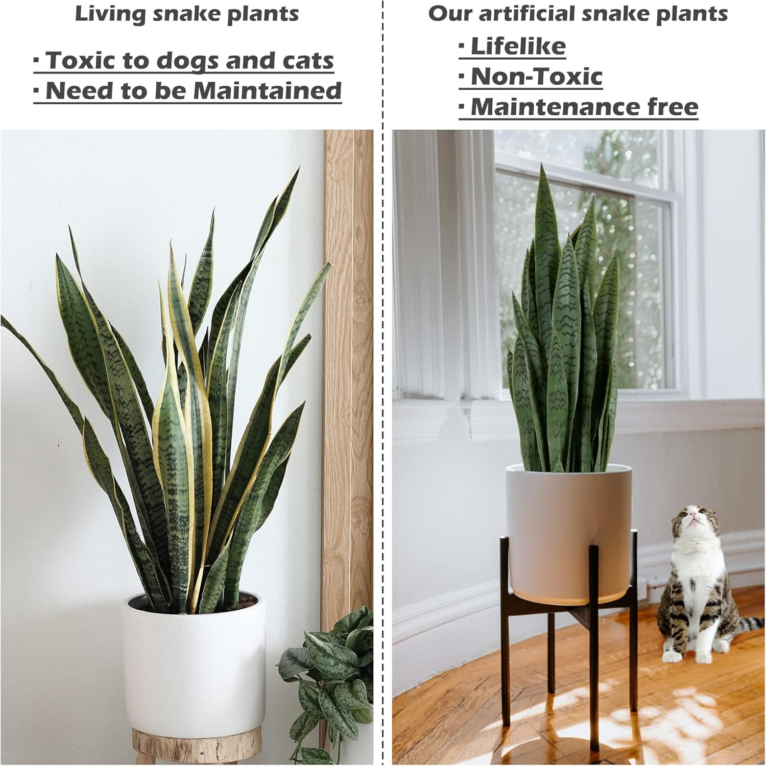 Lifelike 3Ft Artificial Snake Plant with Black Pot & Dry Moss – Home Decor