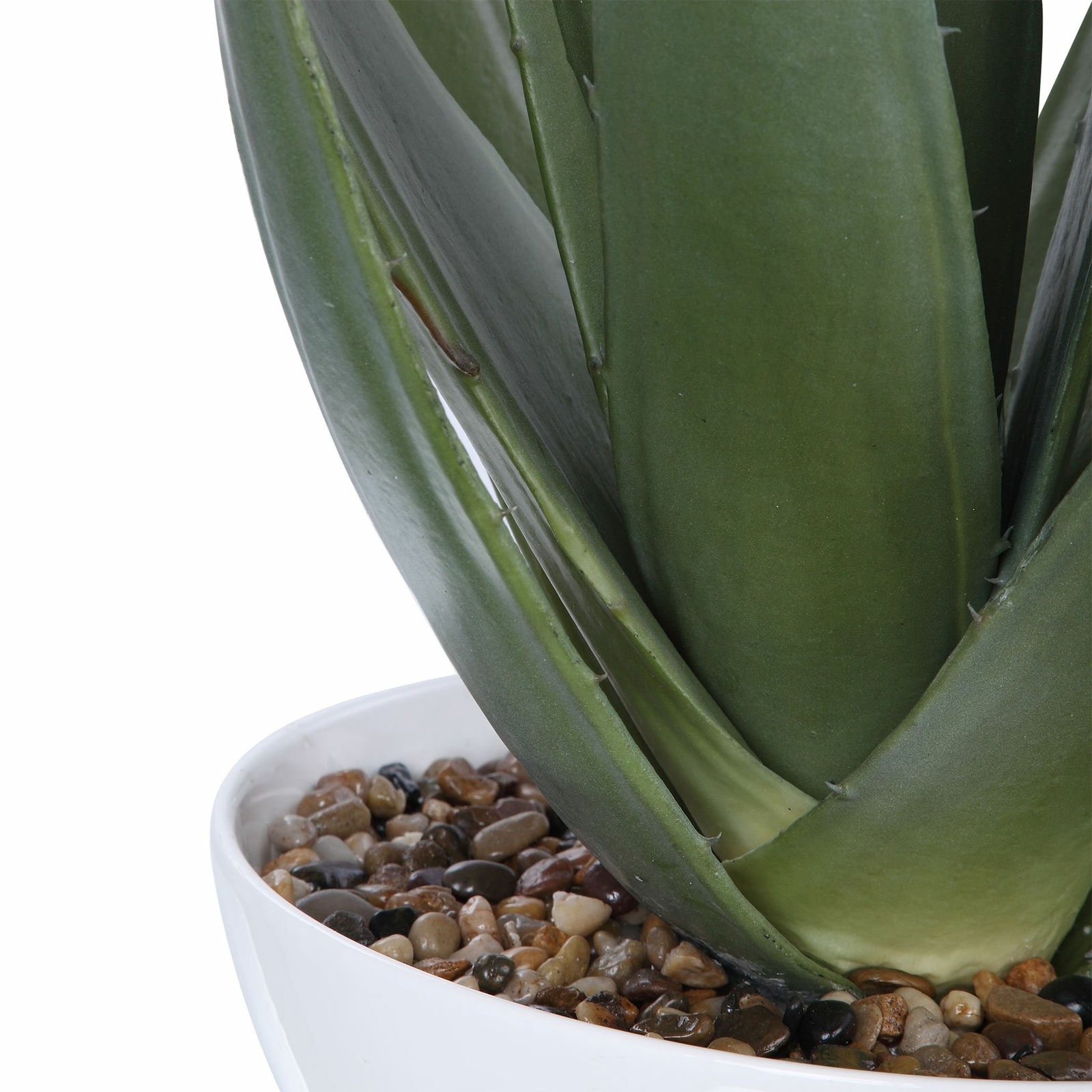 UTTERMOST 60177 EVARADO ALOE PLANTER WITH NATURAL STONES IN GLOSSY WHITE BOWL