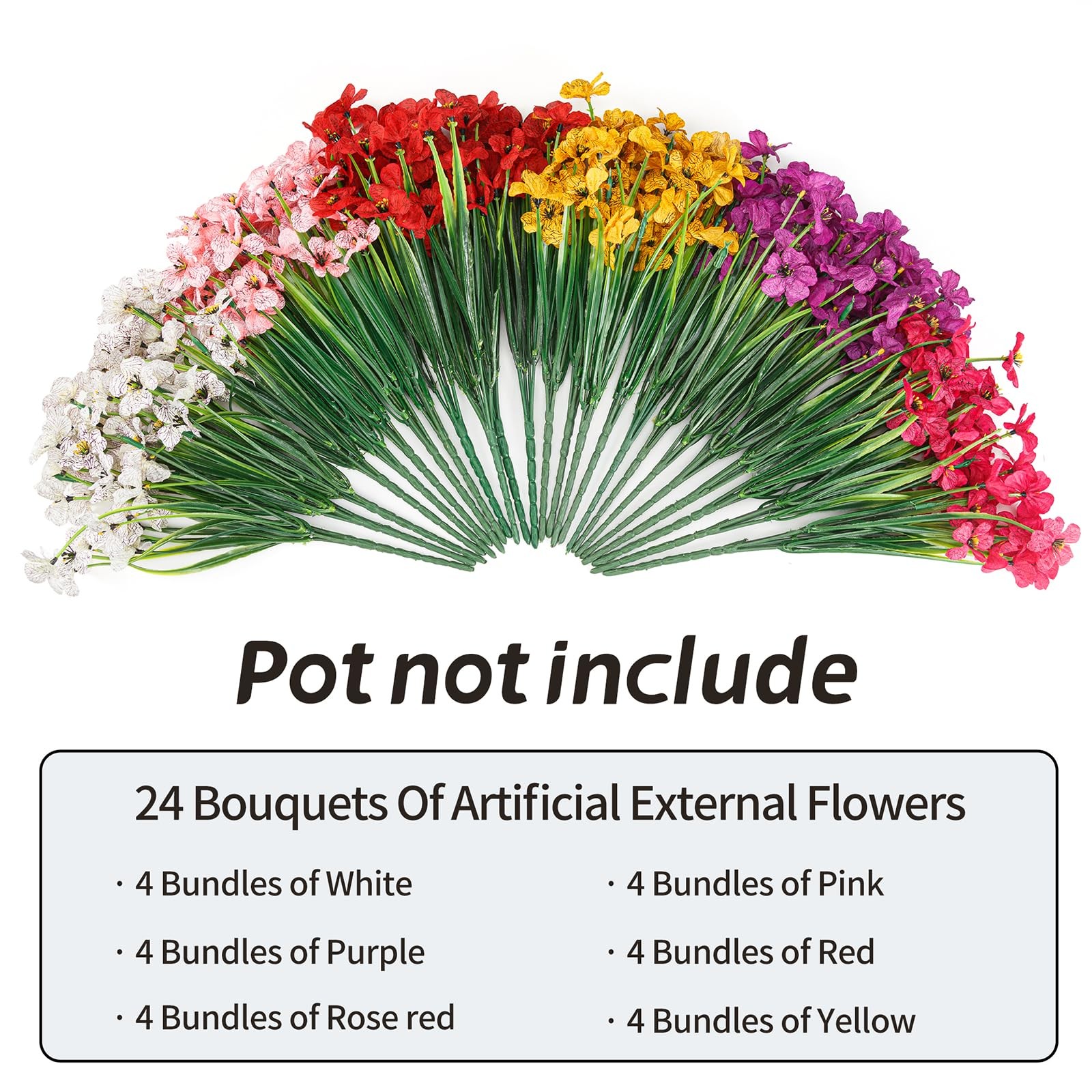 24 Bundles Artificial Flowers for Outdoor Indoor Garden Home Decoration, Plas…