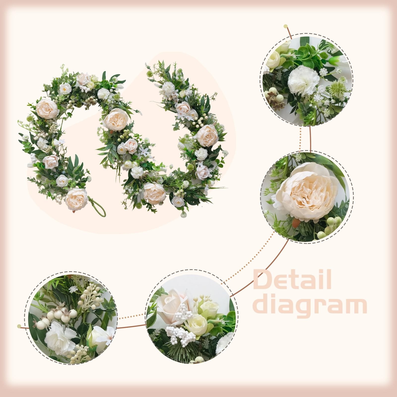 6ft Spring White Peony Climbing Vine Decoration Artificial Floral Garland for…