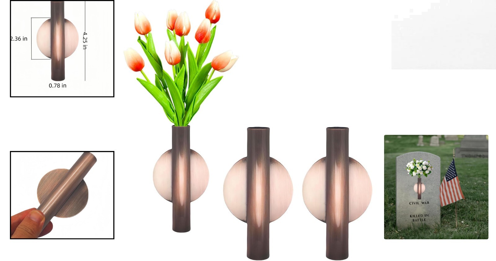 Durable Gold Metal Tube Flower Holders – Set of 2 for Home & Memorial Use