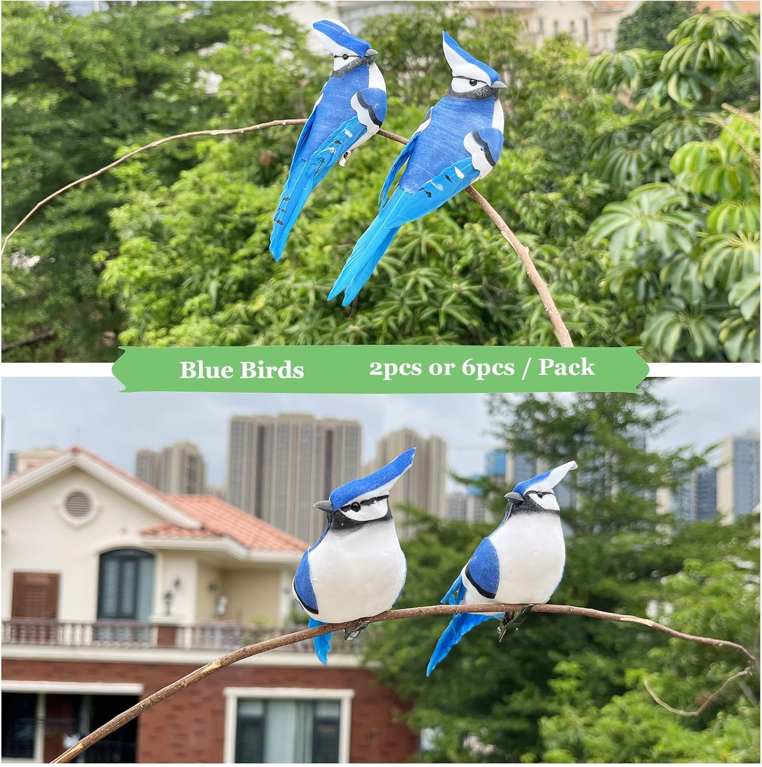 6PCS Clip On Artificial Birds Realistic Blue Jay 5.5Inch Foam Feather Bird fo…