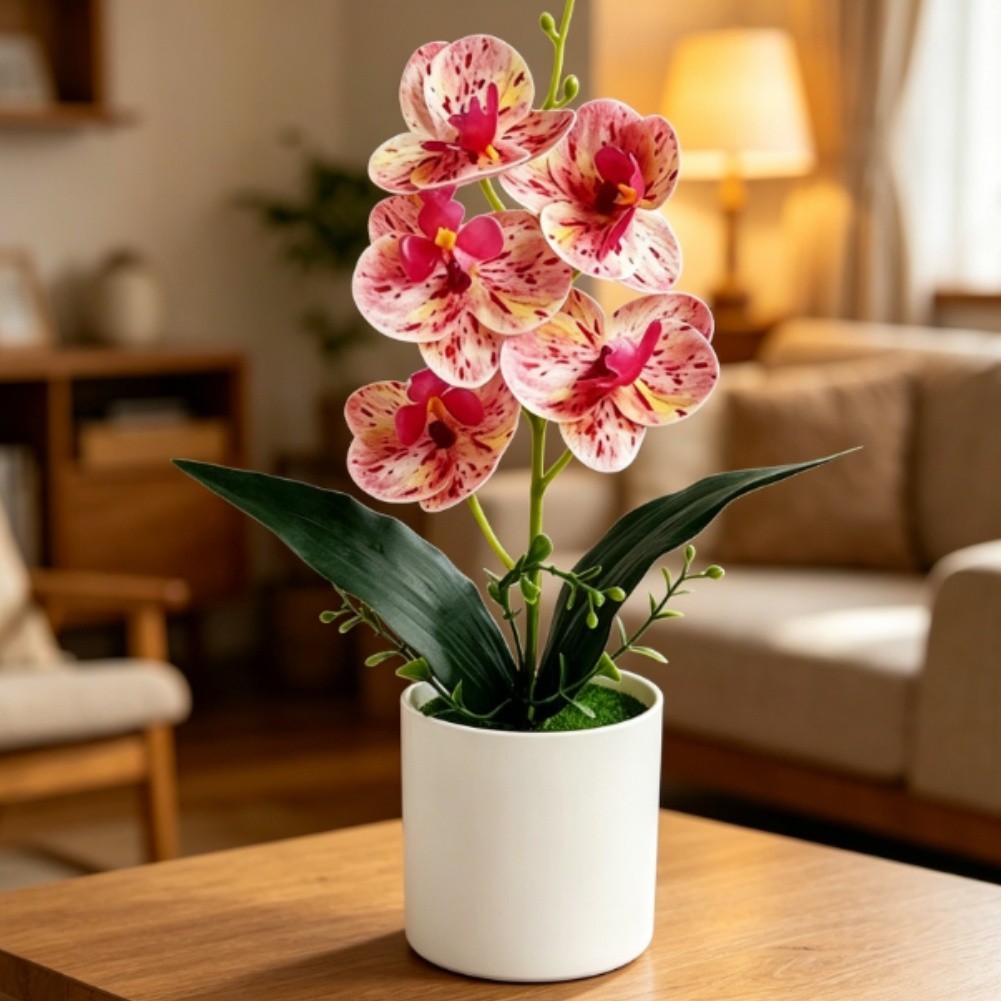 5 Flower Artificial Phalaenopsis Orchid Potted Plant for Wedding Home Decor