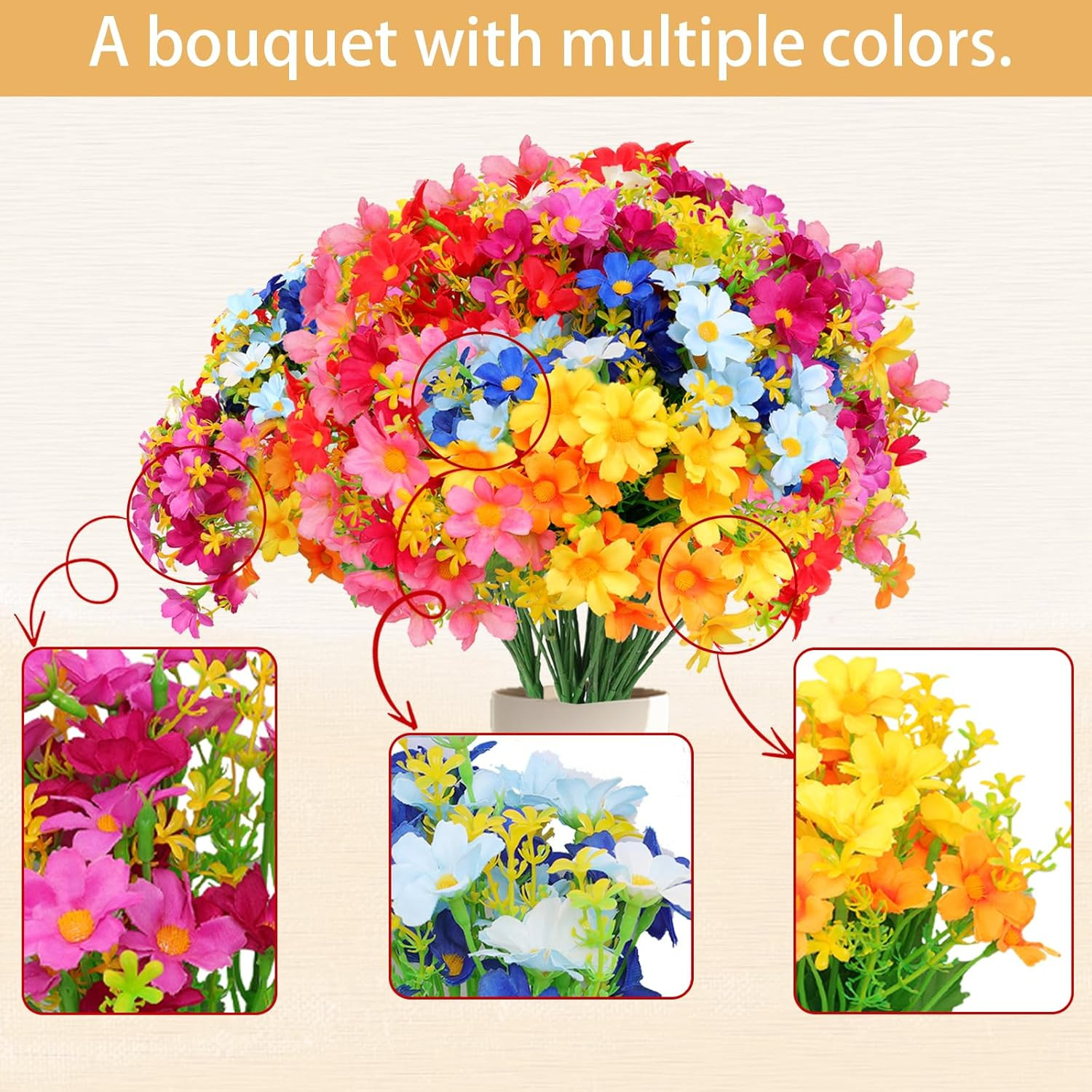 Artificial Silk Flowers for Outdoor Faux Flowers 6 Bundle Fake Wildflowers Bulk