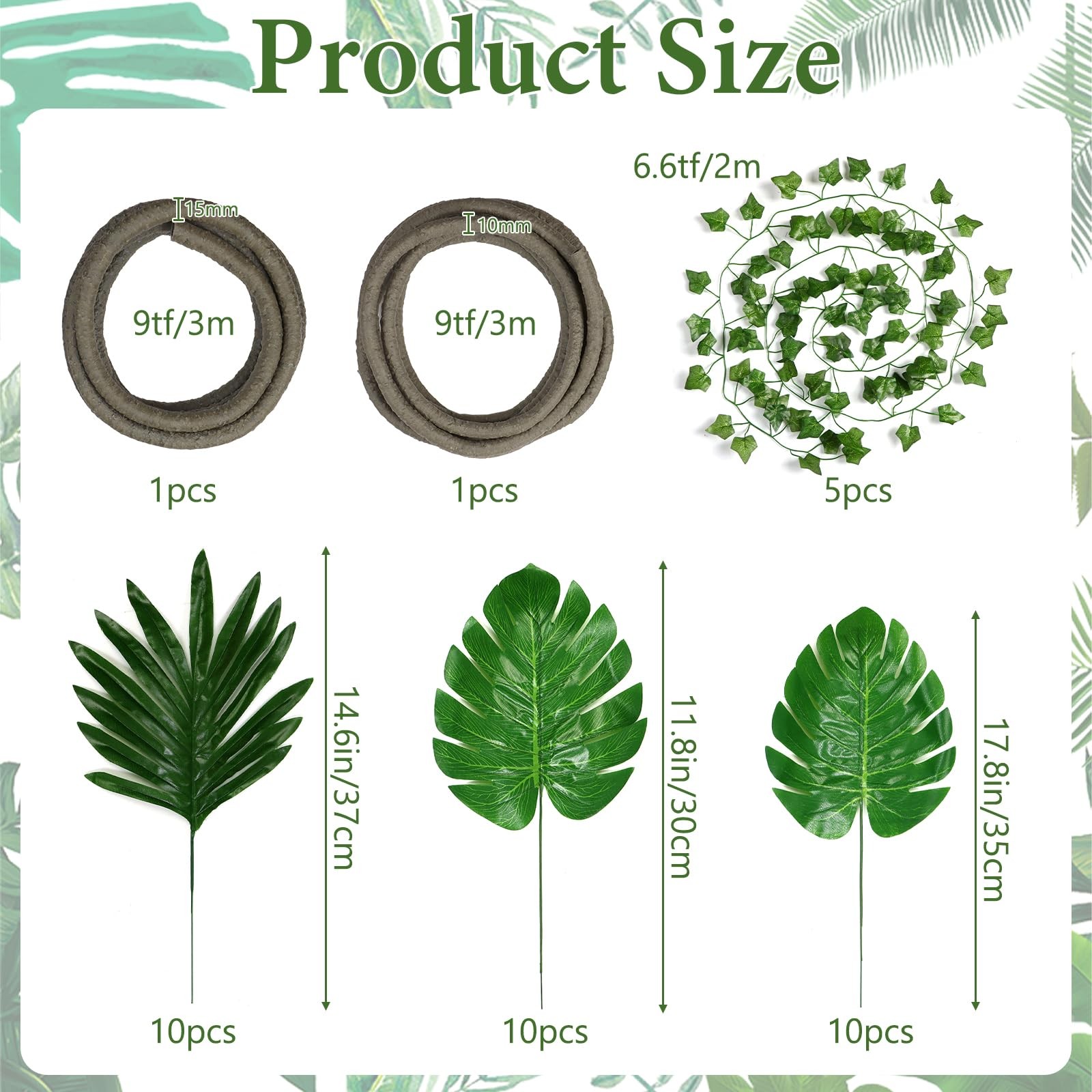 2Pcs 9ft Jungle Theme Party Decorations Artificial Rattans 5 Ivy Fake Vines T…
