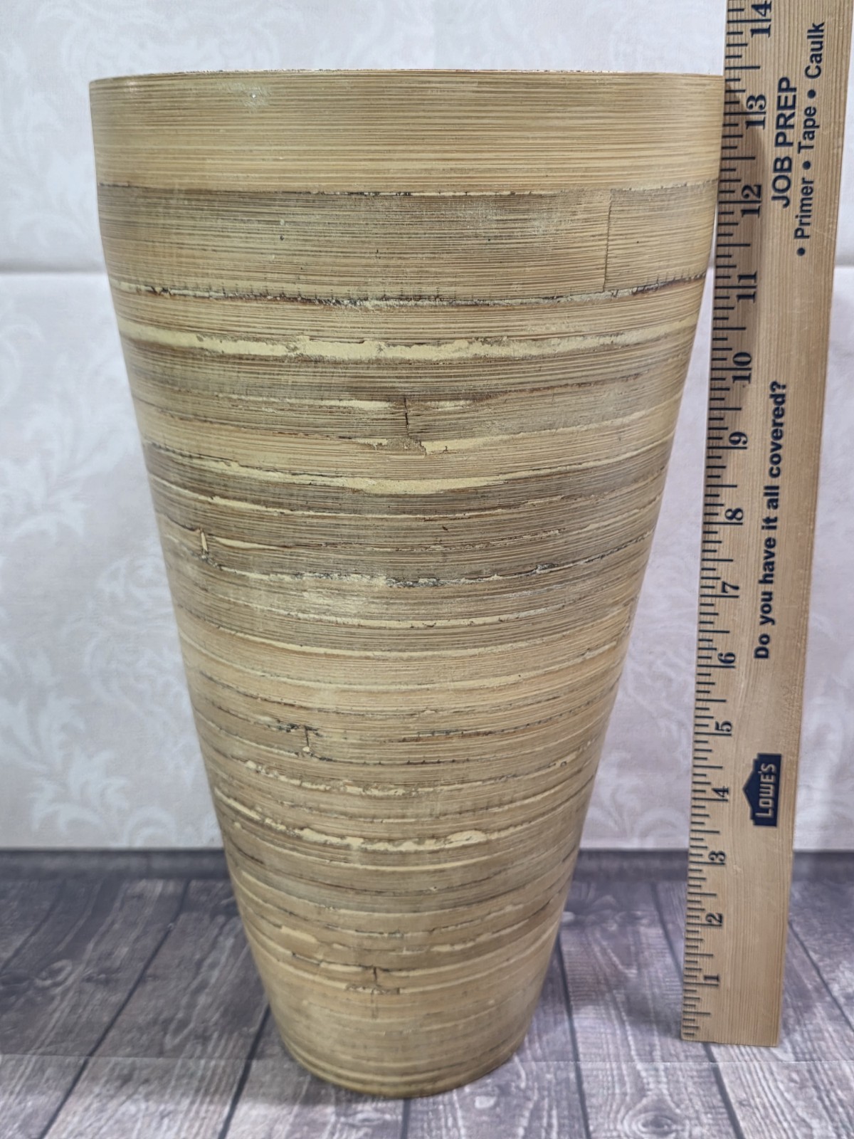13.5″ Spun Bamboo Decorative Natural Vase Silk Dried Flowers Container Beige
