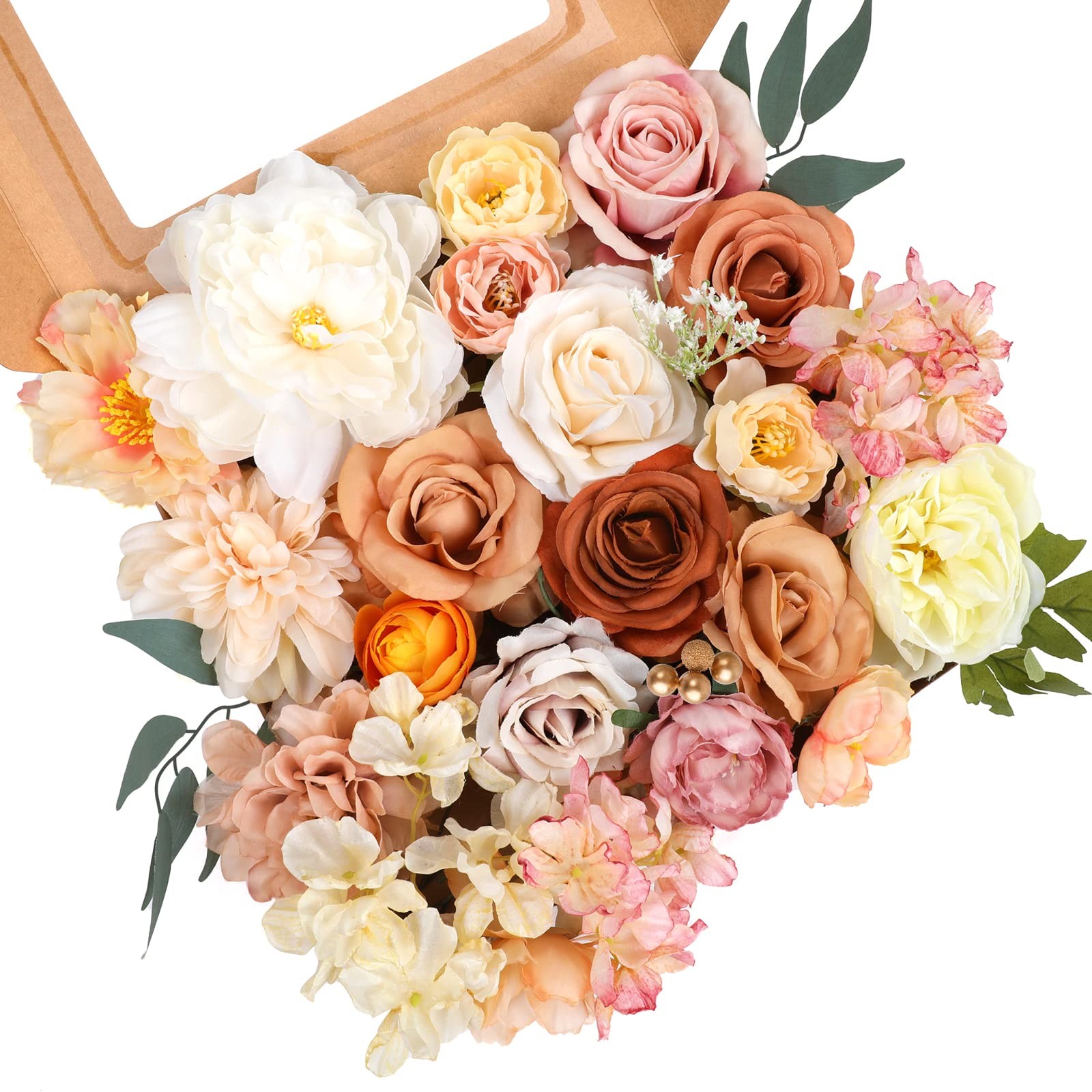 AmyHomie Champagne Artificial Flowers Combo Silk Mix Peony Rose Hydrangea Fak…