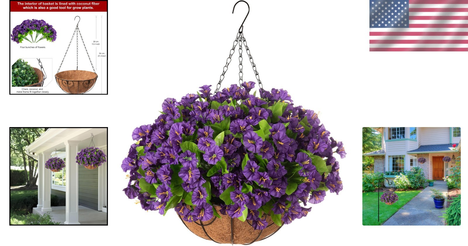 Elegant Faux Petunia Hanging Basket – Perfect for Patio and Garden Styling