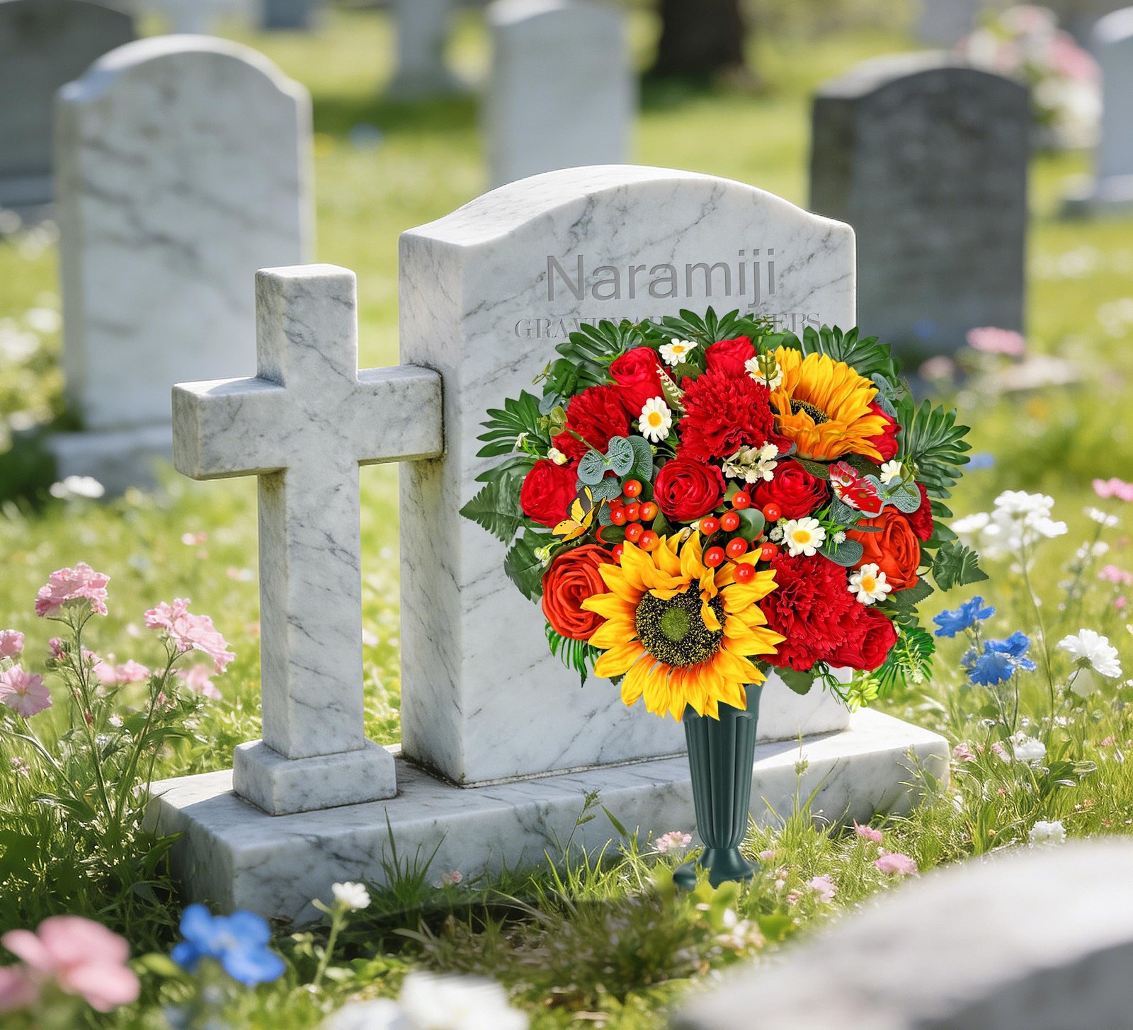 Naramiji Artificial Cemetery Flowers for Grave Vase -Gravesite Flowers,Headst…