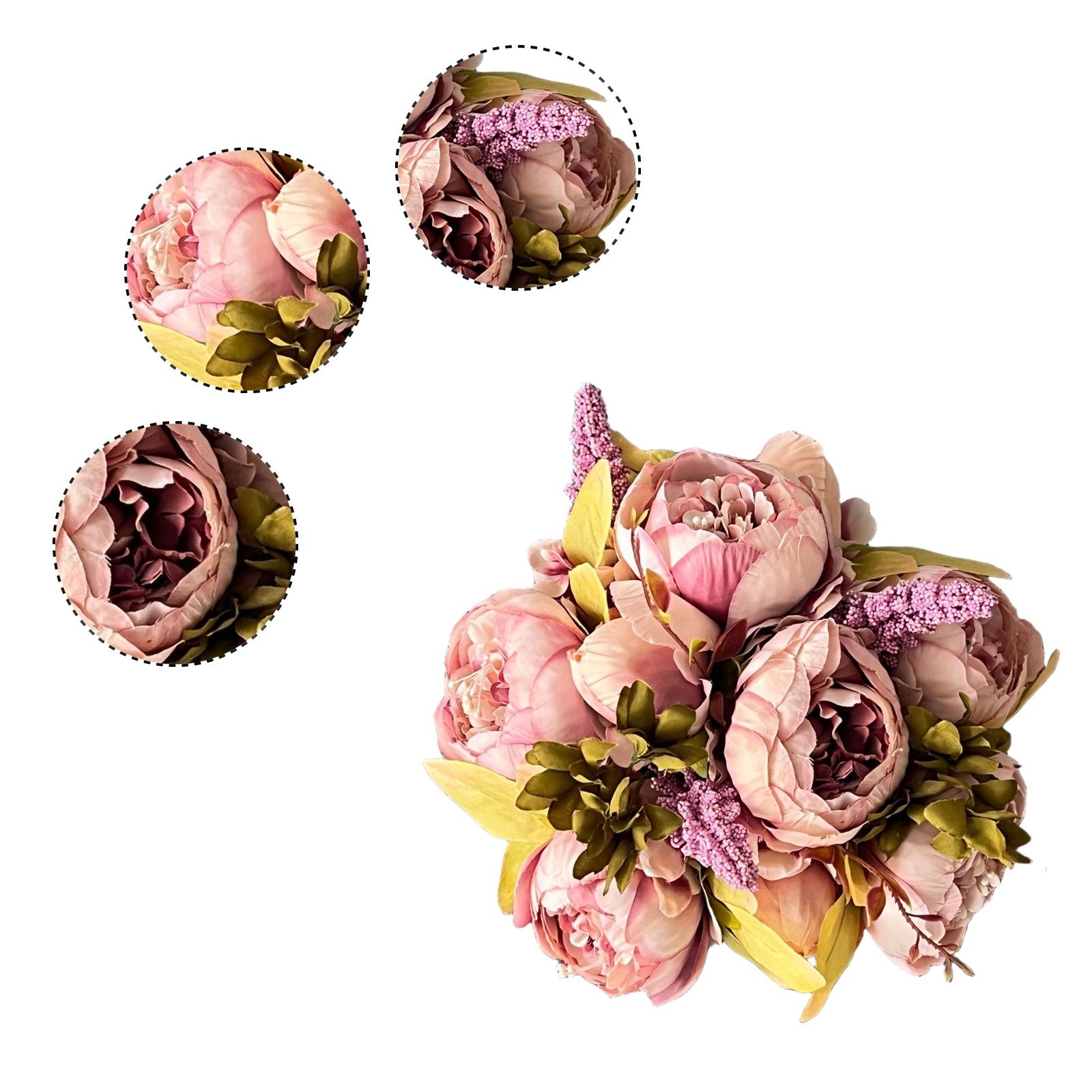 Artificial Peony Rose Ball Bridal Bouquet Fake Flower Set for Home Use