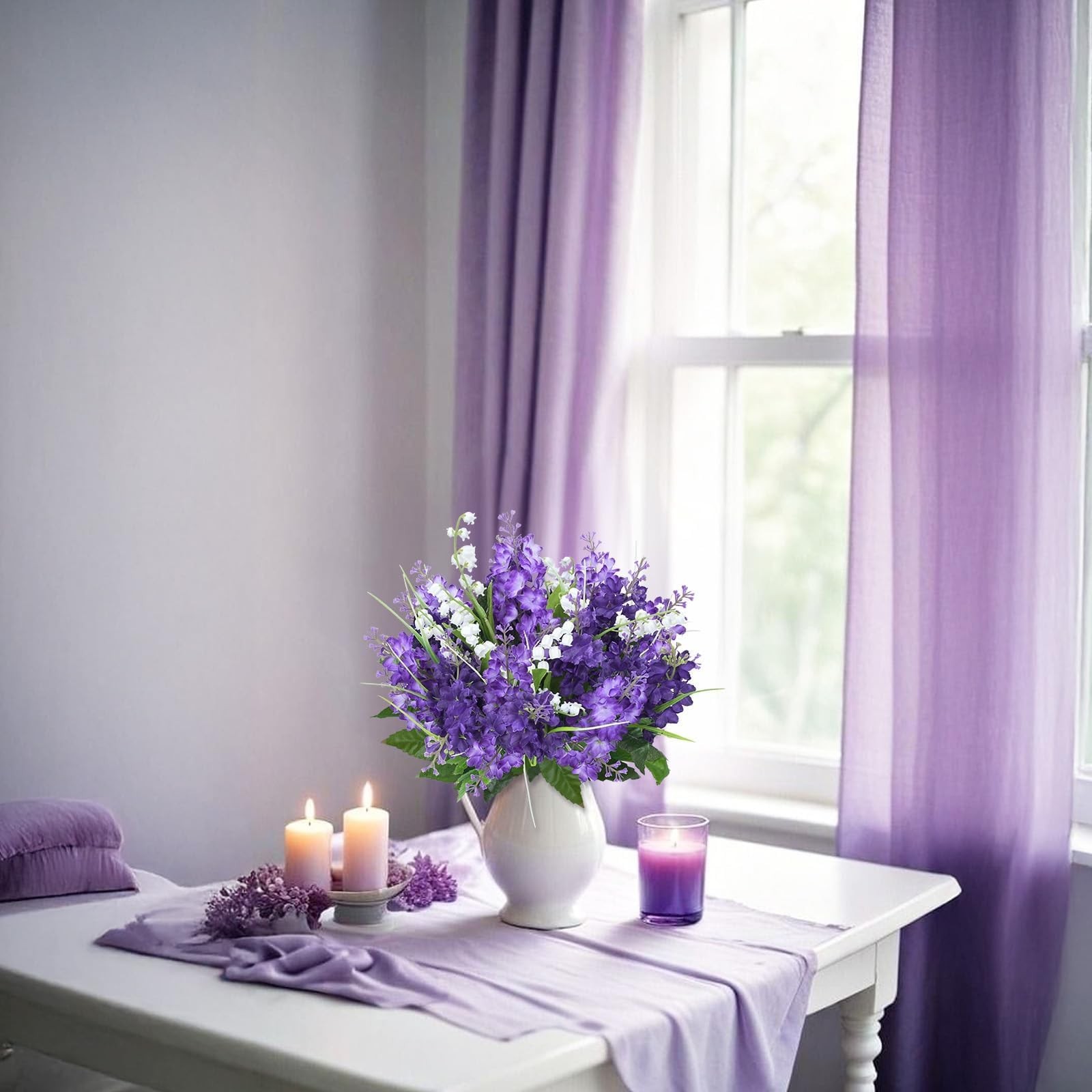 10Pcs Lilac Flowers Artificial Bouquet Fake Purple Flowers Faux Lilacs Mix Bu…