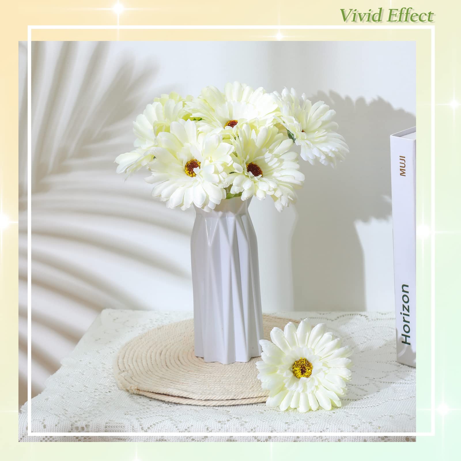 21 Pcs Artificial Gerbera Daisy Faux Gerbera Daisy with Stems Boho White Flow…
