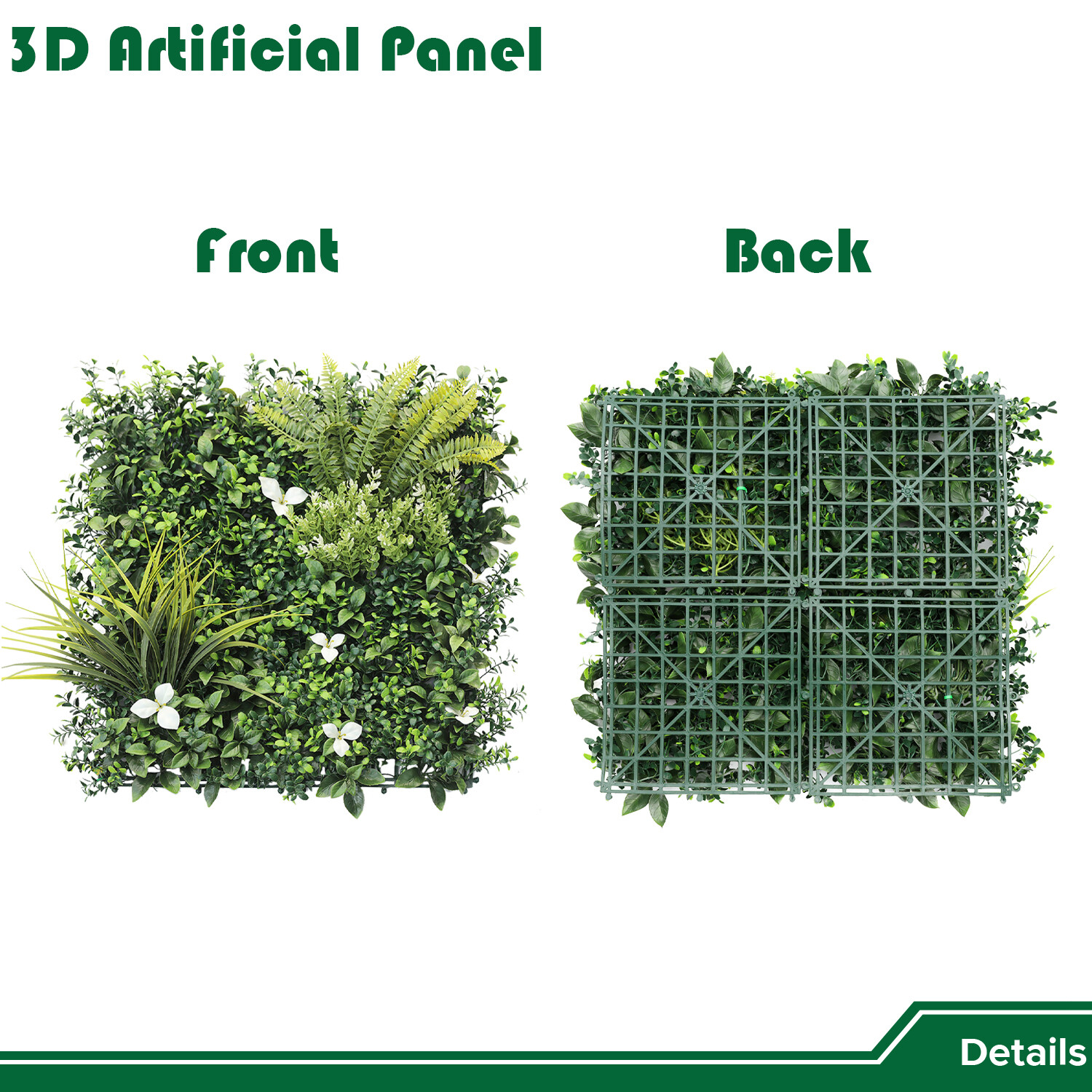 20″ Artificial Grass Mats 3D Mixed Plant Wall Hedge Decor For Home Festival #5