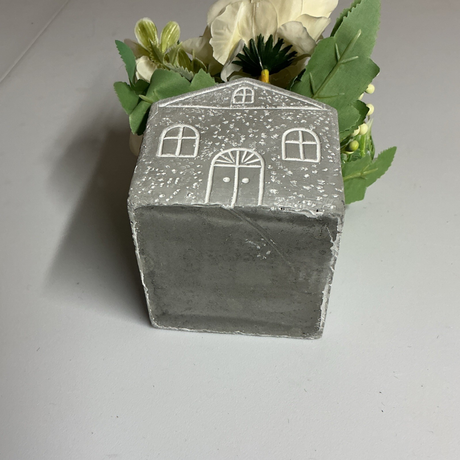 Artificial Peony Floral Arrangement in Gray House Pot Centerpiece Decor