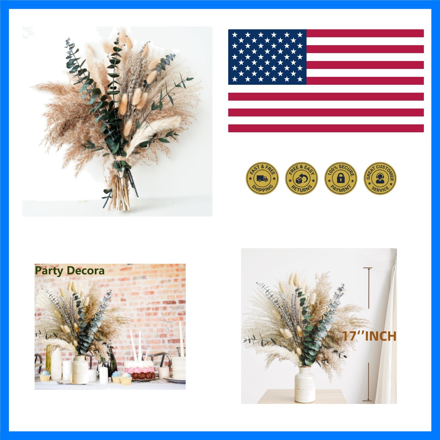 Green Pampas Grass Boho Bouquet – Exquisite Lavender and Eucalyptus Dried Flo…
