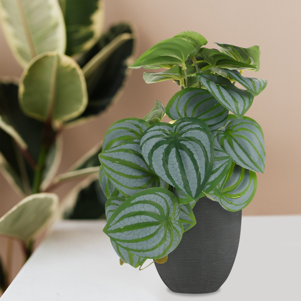 Compact Artificial Plant Faux Watermelon Leaves for Desk Decor