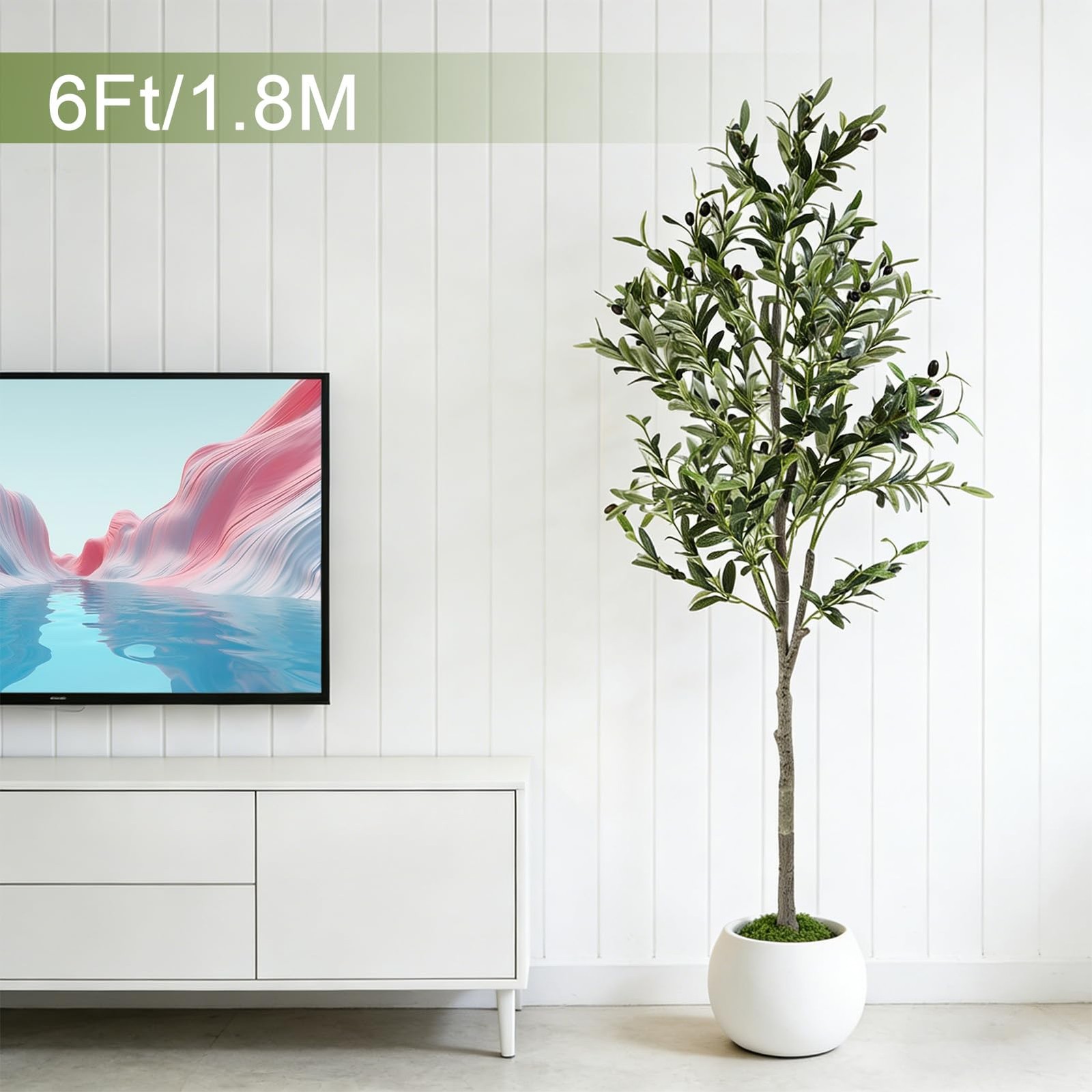 Artificial Olive Trees, 6FT Tall Faux Olive Tree with Lights Moss and Planter…