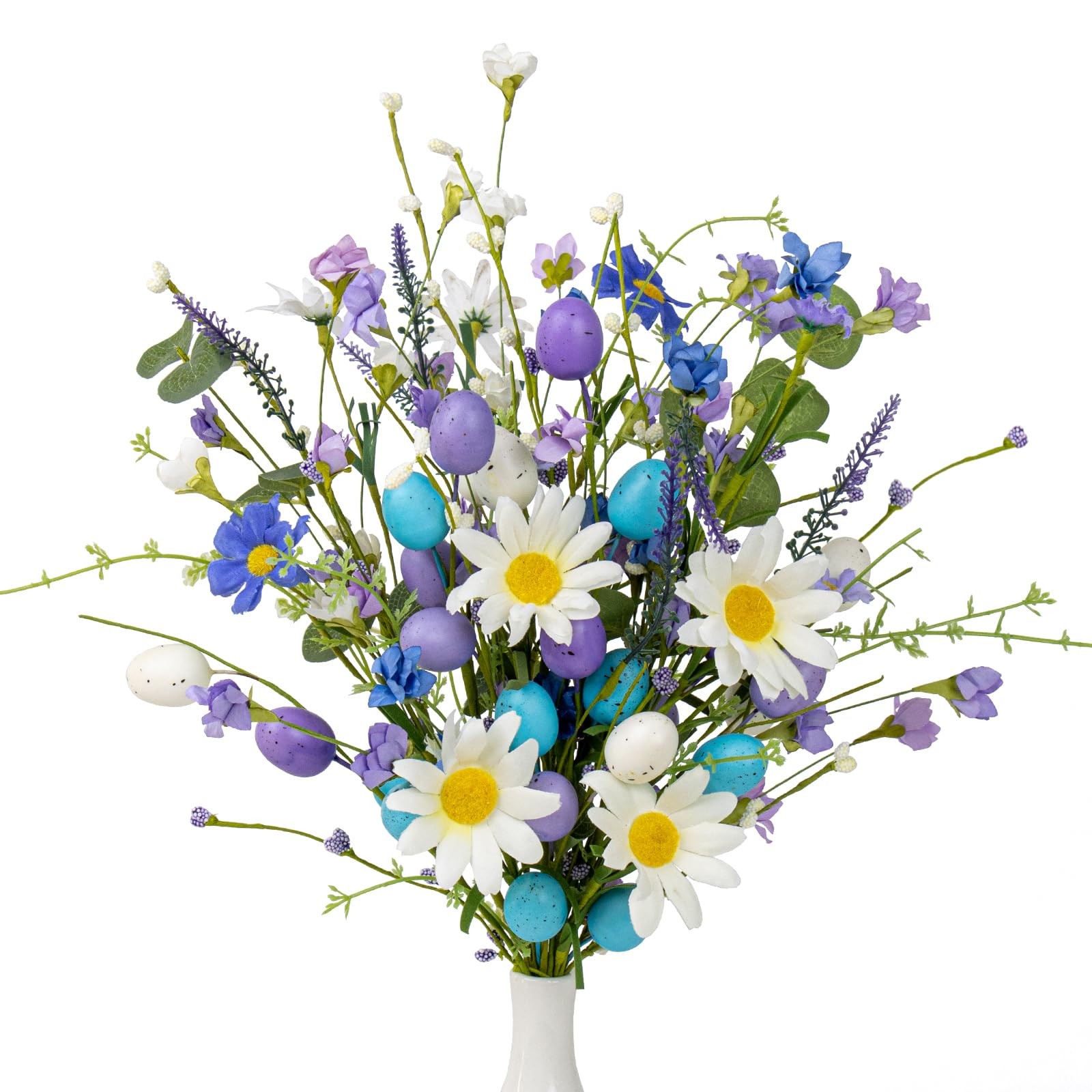 10 PCS 17 Inch Blue Easter Flowers With Egg Picks Table Vase Centerpiece