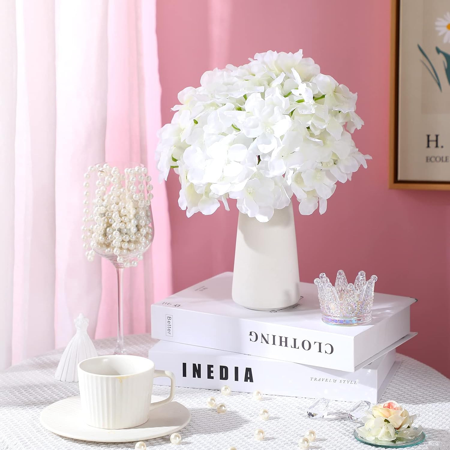 200 Pcs White Silk Hydrangea Flowers for Wedding & Home Decor