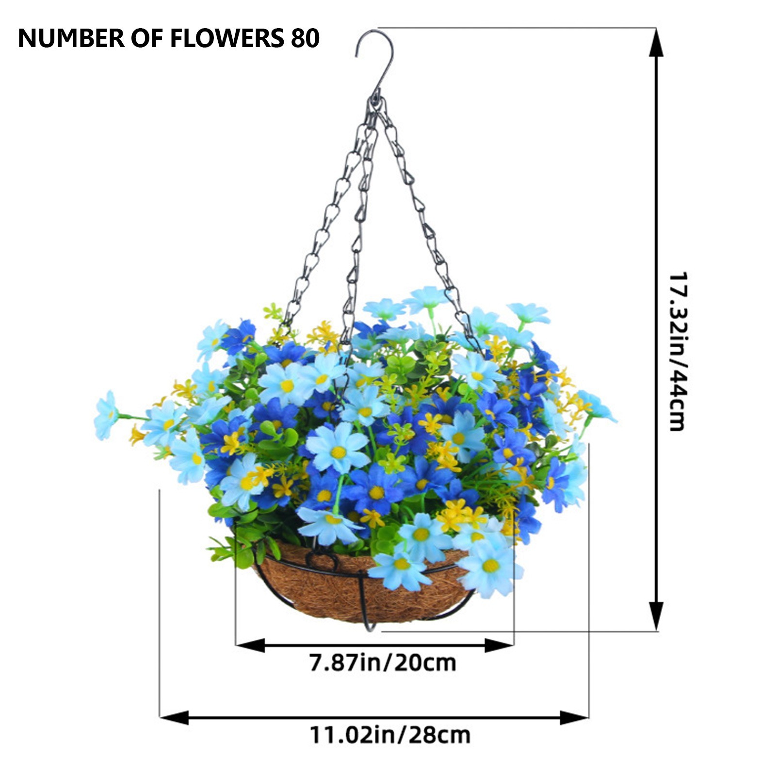 Hanging Flower Basket 2m/6.5ft Cloth Realistic Display Vibrant