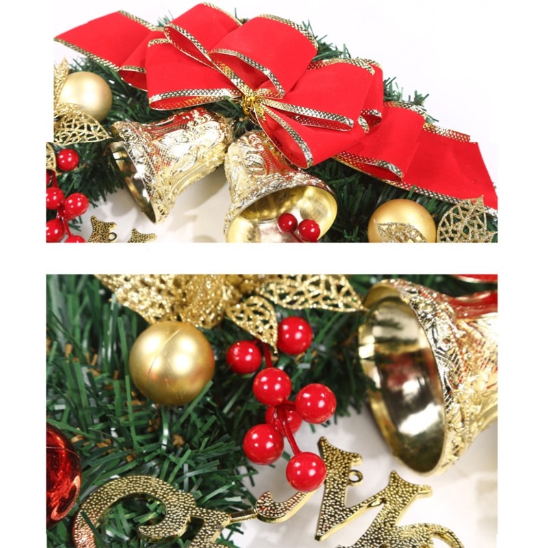 11 Inch Wreath with Bows and Gold Bells Artificial Branch Door Garland