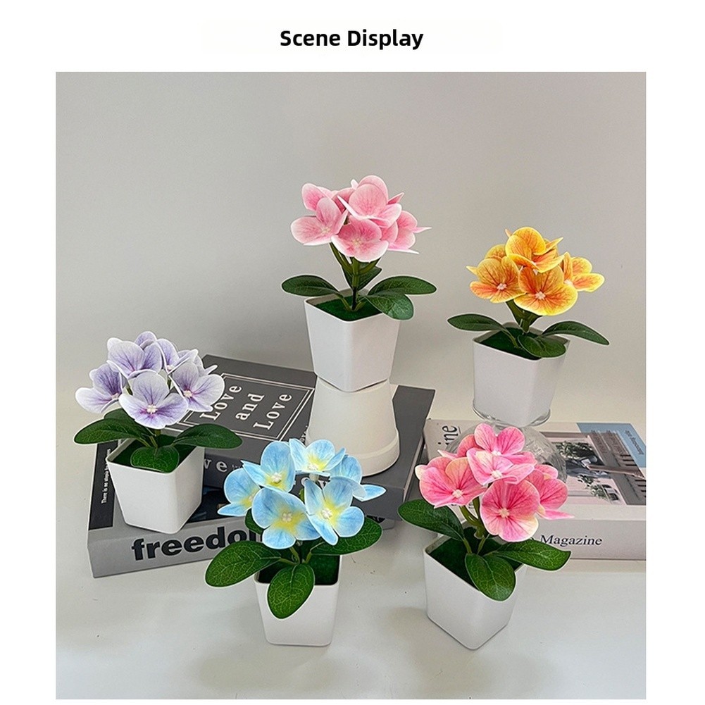 14cm Hydrangea Artificial Flower in Square Pot for Modern For Home Decor