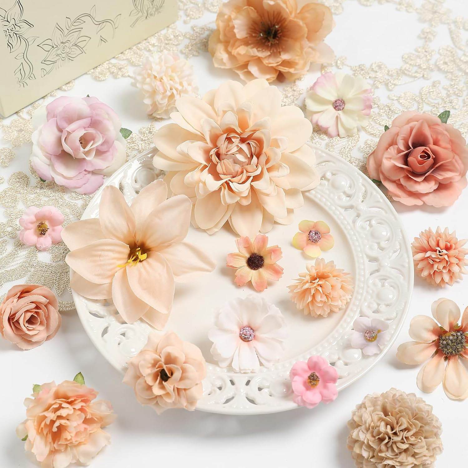 Fake Flower Heads Mini Artificial Flower Nude Color Faux Dahlia Rose Flowers for