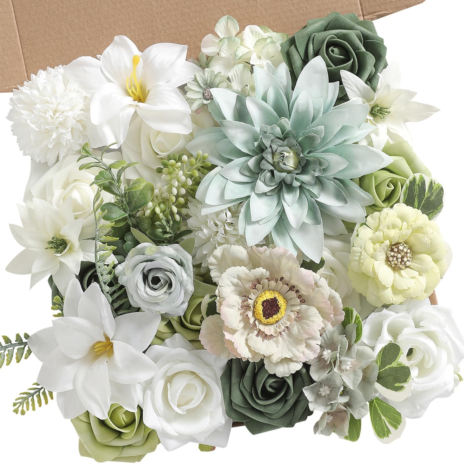 Artificial Flowers Combo Forest Green Silk Fake Flower for DIY Wedding Bridal…