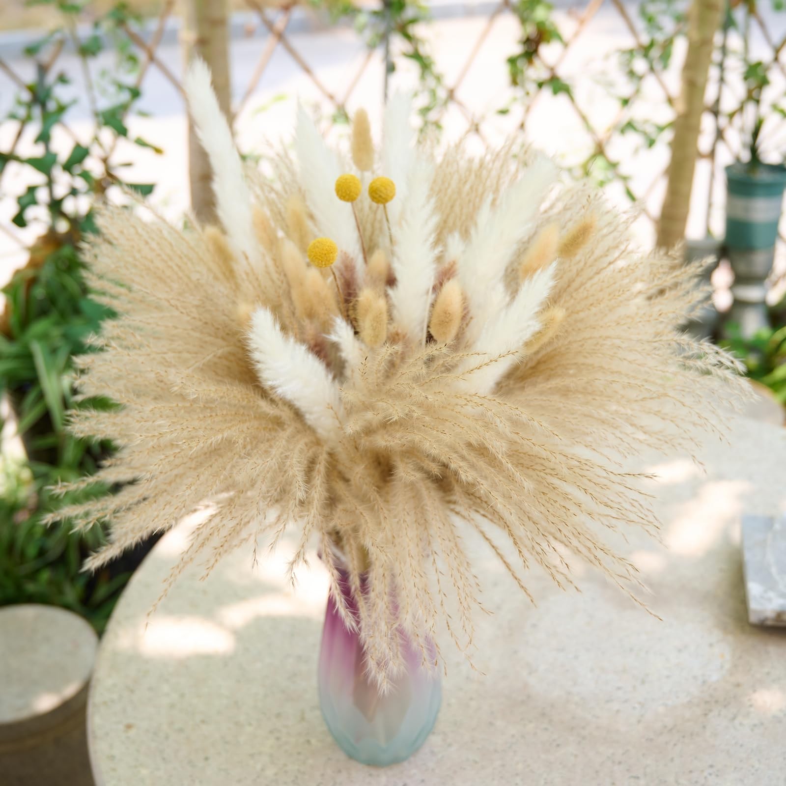 100PCS Natural Dried Pampas Grass Decor – 17.5″ Fluffy Pampas Grass Bouquet -…