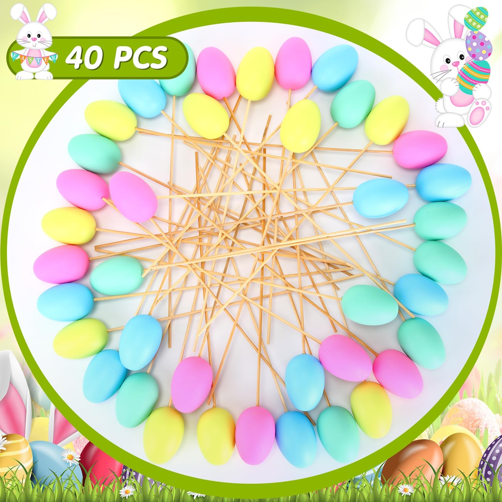 40 Pcs Easter Egg Picks Pastel Foam Floral Sticks Easter Decorations for Home…