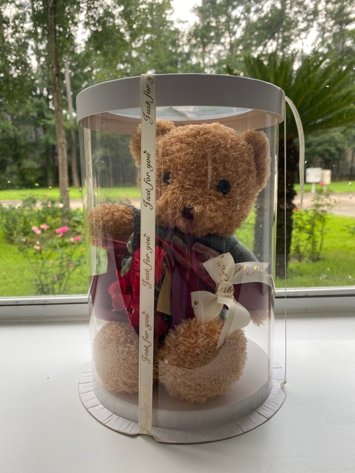 Artificial Forever Soap Rose Bouquet with stuffed Bear