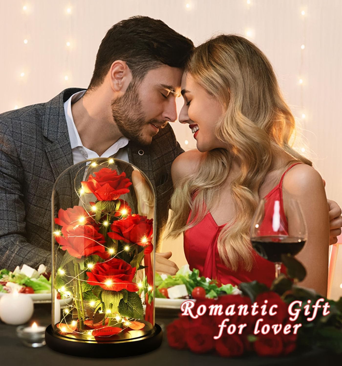 Mothers Day Rose Gifts for Women Beauty and Beast in Glass Dome with LED Light