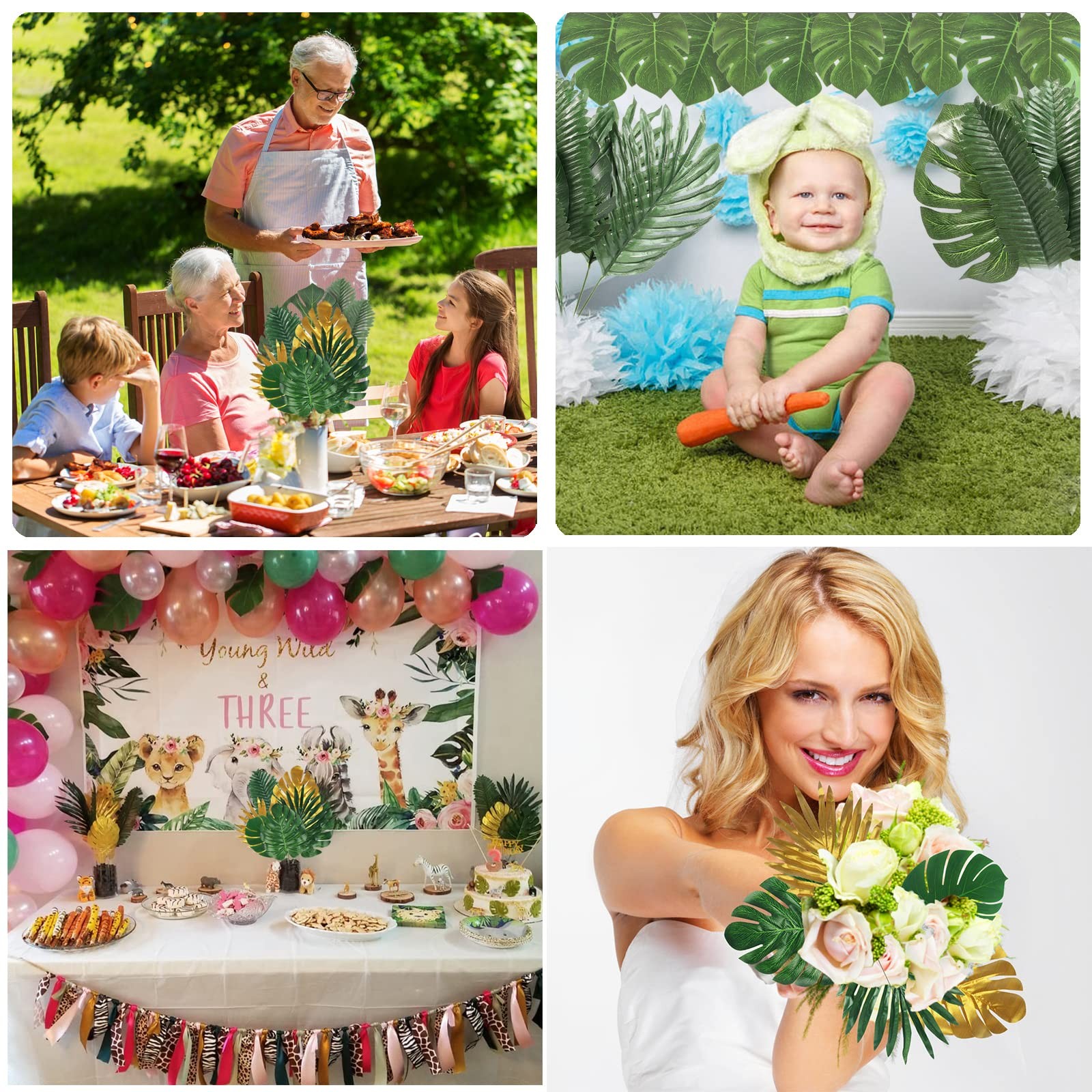 Tropical Palm Leaves, Luau Party Supplies, 72 Pcs Set, Green