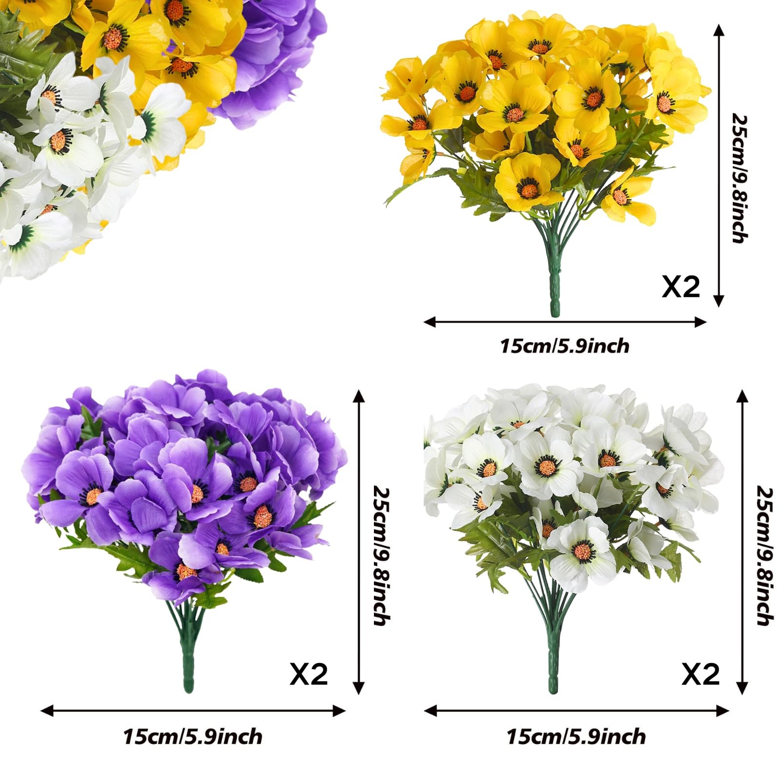 6 Bundles Fake Flowers for Outdoors Decoration Artificial Faux Poppy Flowers …
