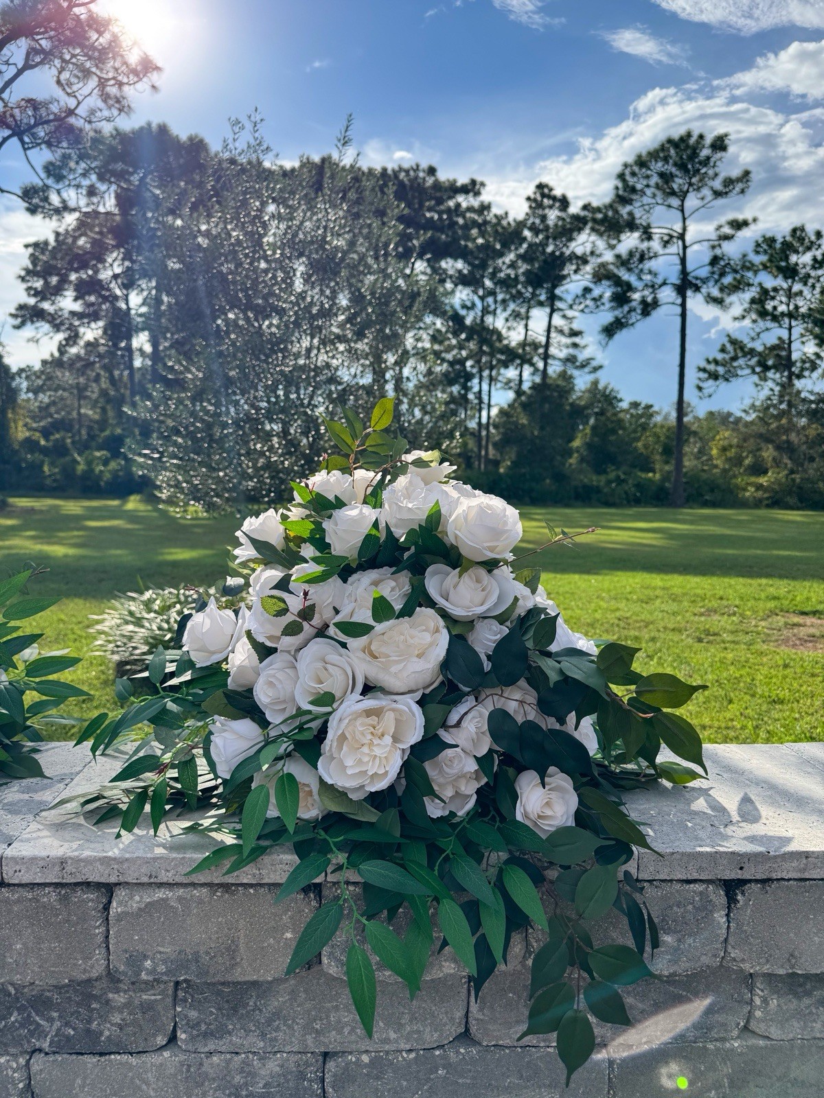 Faux Ivory Rose & Italian Ruscus Floral Arrangement x 2 Home Wedding Event Decor