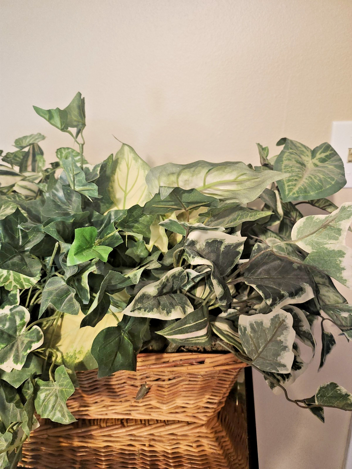 Large Faux Plant Arrangement Wicker Basket Artificial Ivy Greenery Home Decor