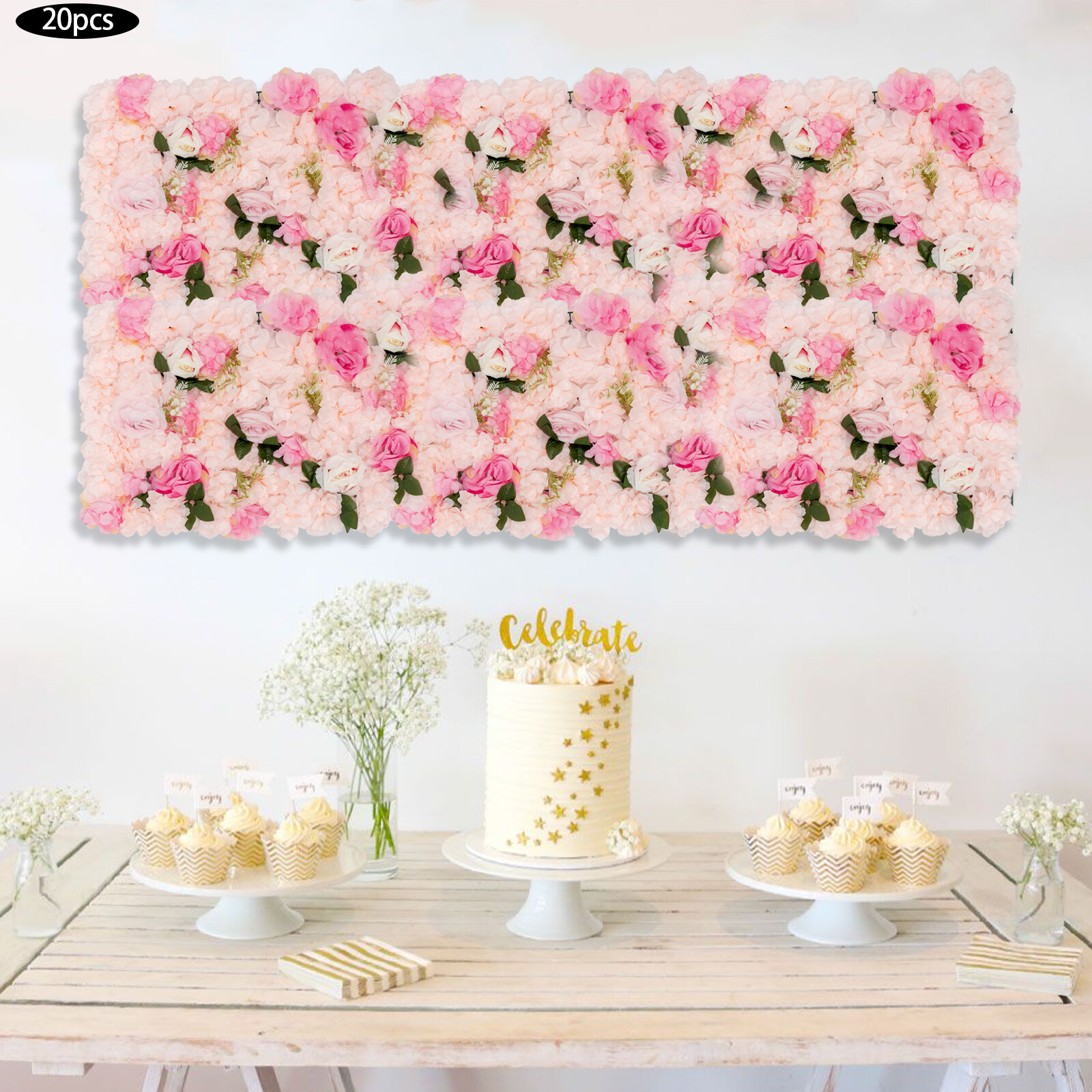 Artificial Rose Hydrangea Flower Wall Panels Wedding Backdrop 60 x40cm 12PCS