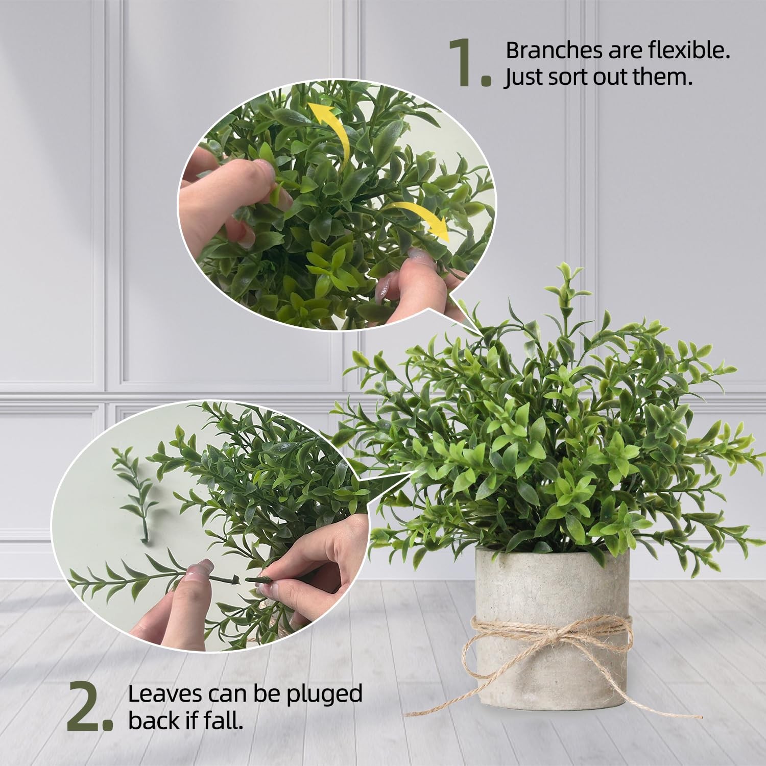 3 Pack Small Fake Plants in Farmhouse Pulp Pot for Home Decor