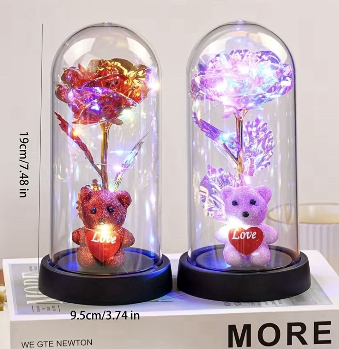 LED Light Rose Flower Gift Decoration with Bear Decoration Artificial Rose