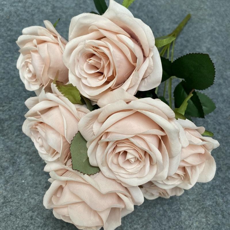 Artificial 9 Head Rose Bouquet Wedding Decoration Silk Flowers Photo Props
