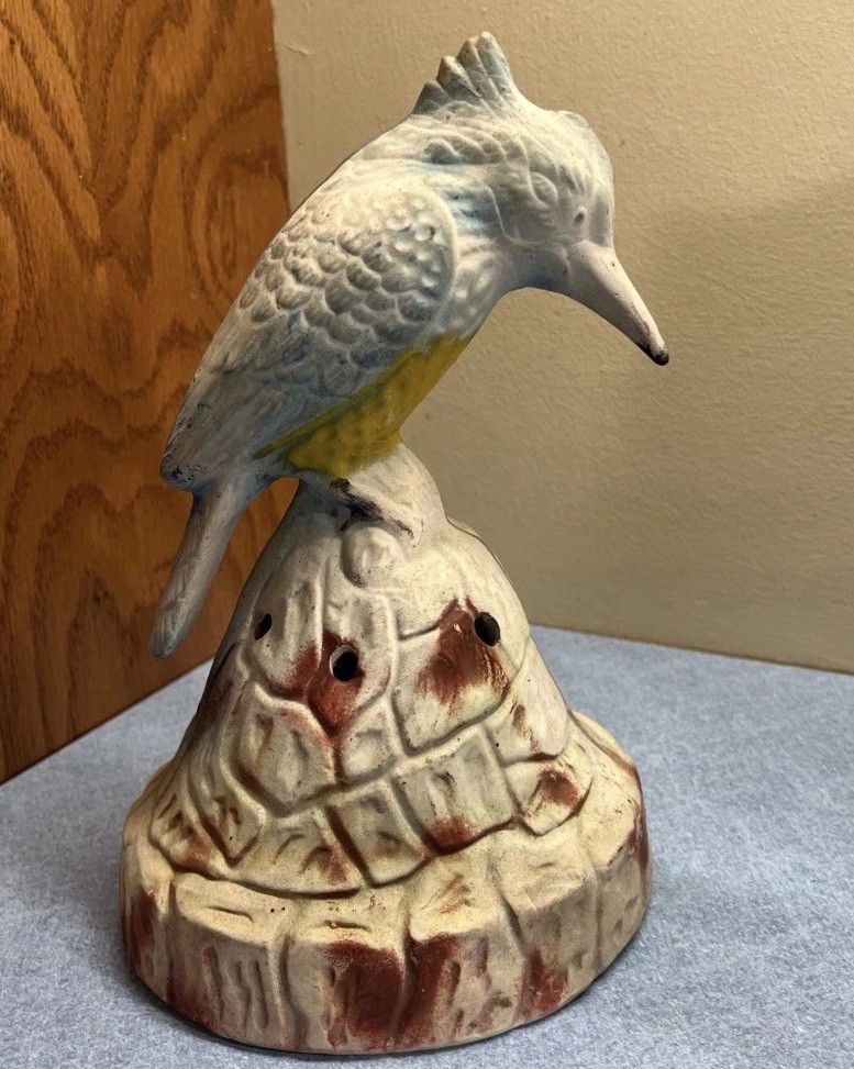 Unusual Antique Kingfisher Flower Frog 9″T, 5.75″D Haven’t been able to find!
