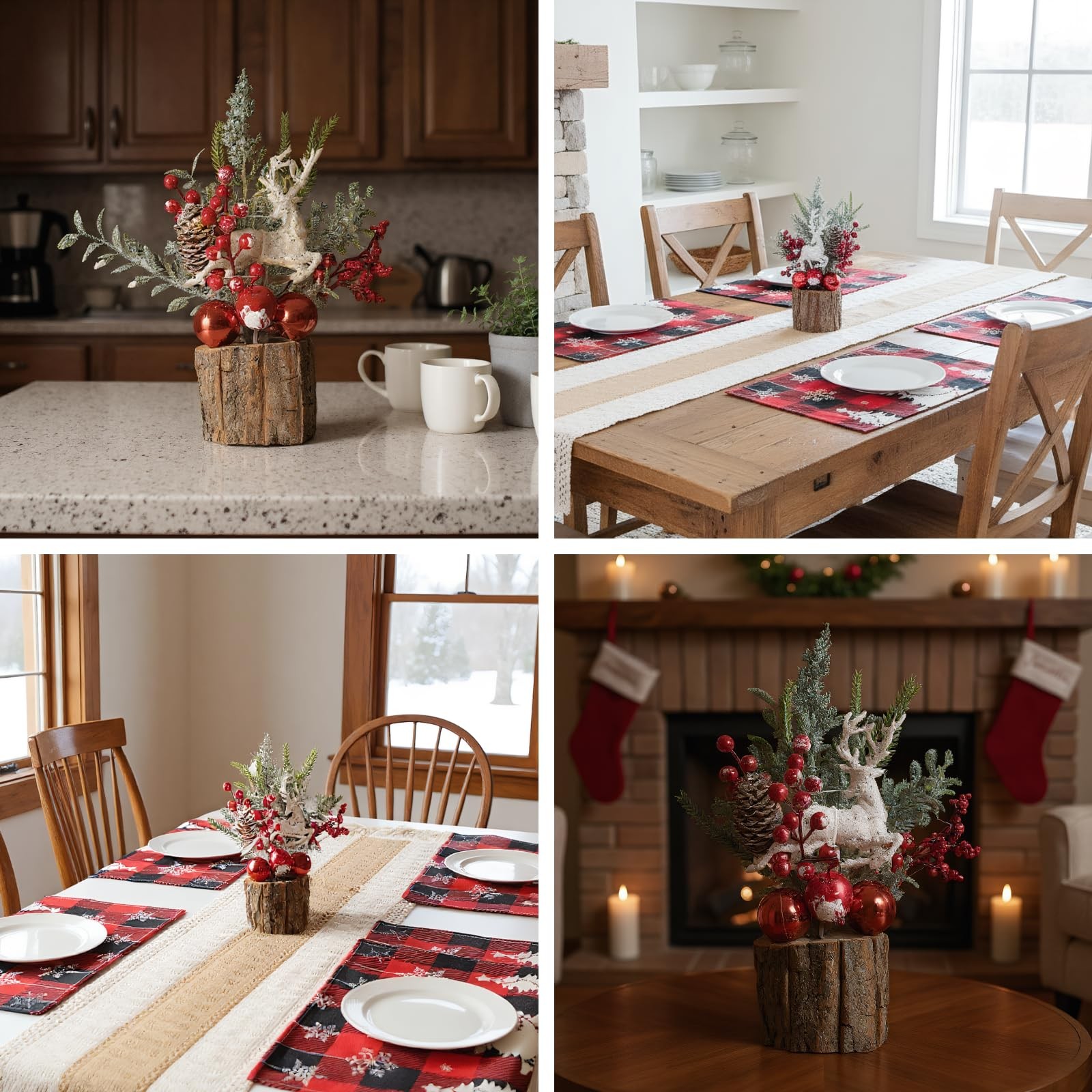 Small Mini Christmas Tree With Lights Artificial Tabletop Pine Cones Red Berry