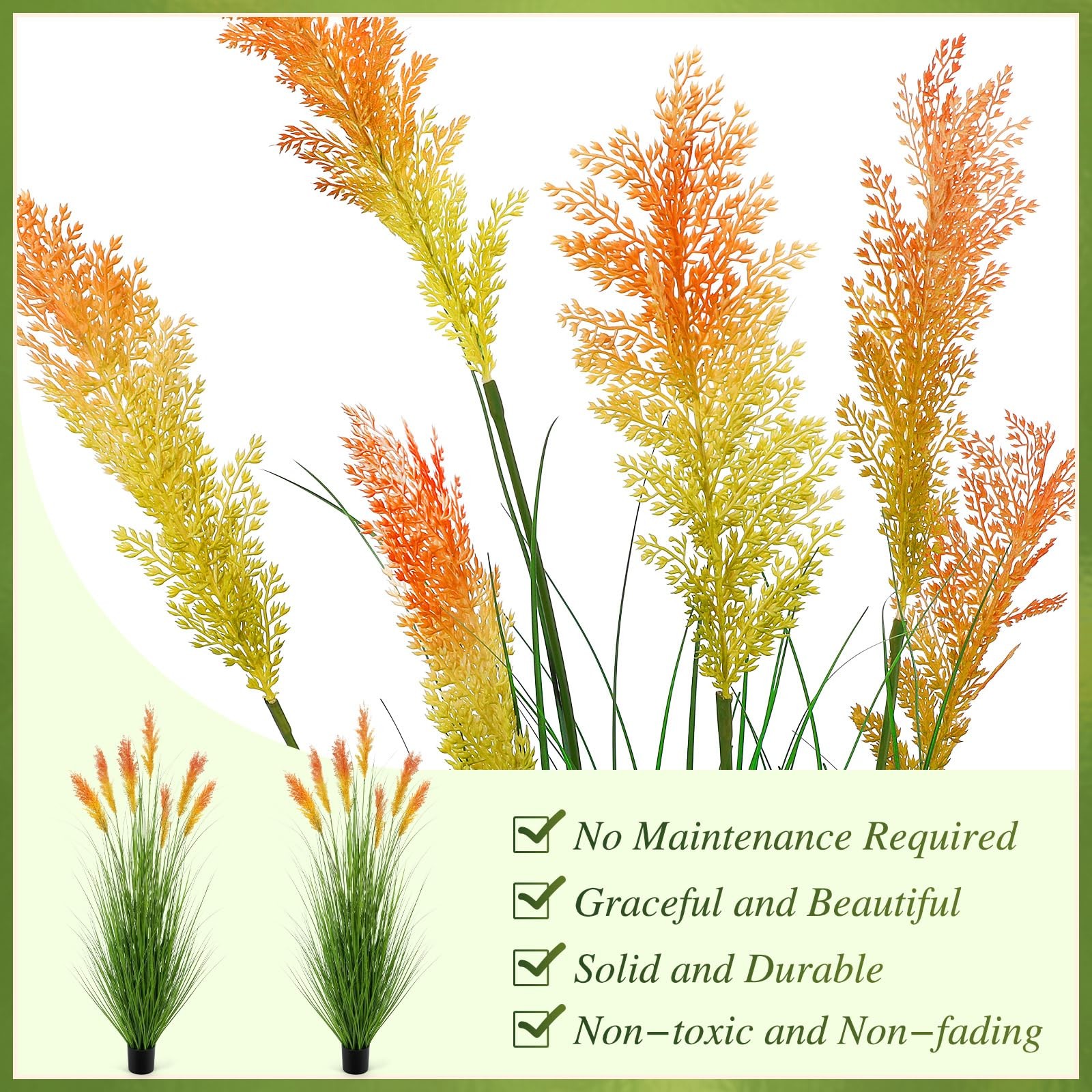 4 Pack 5 ft Tall Artificial Grass Plant Outdoor Faux Pampas Grass Potted Orna…