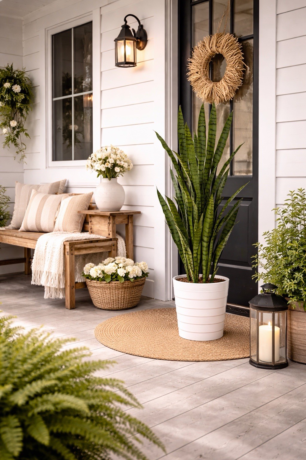 5’ UV Resistant Artificial Sansevieria Plant in White Planter (Indoor/Outdoor)